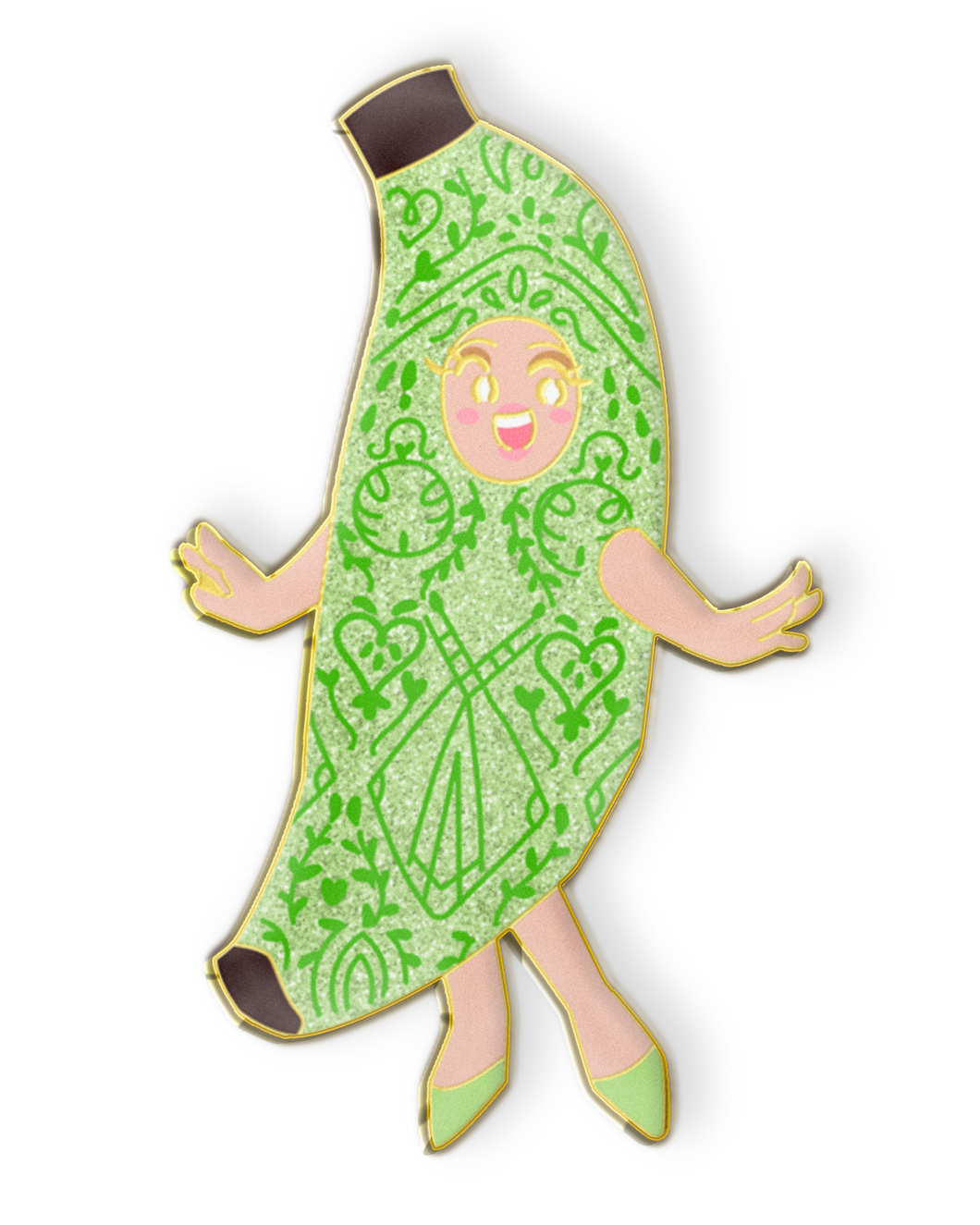 Gold Enamel Pin | Glitter Green Banana