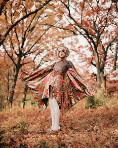 Utica Queen’s Lamé look under the autumn leaves Fine Art Print